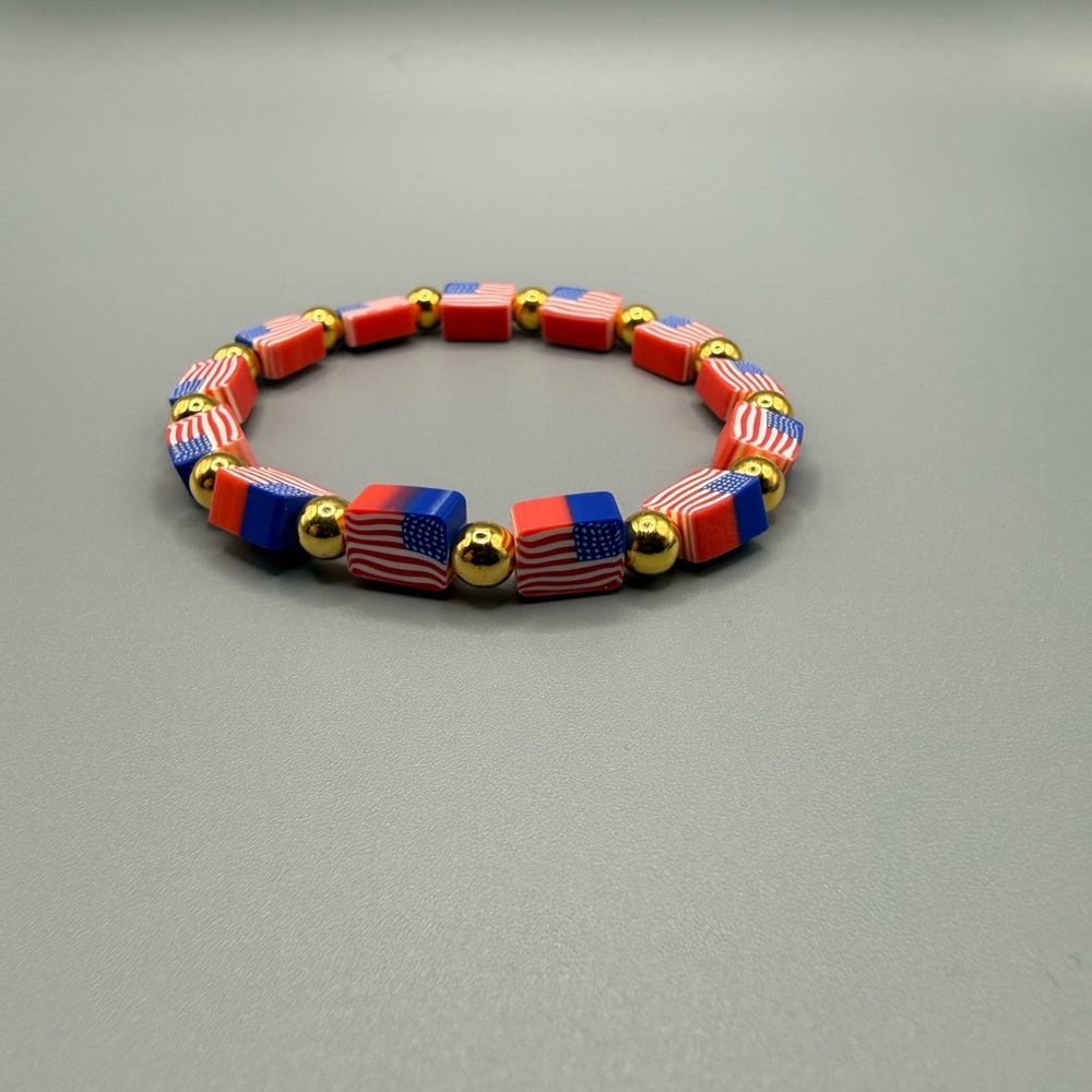 Patriotic Beaded Bracelet Set - Red Marines - Handmade #B0462T - Picture 4 of 4